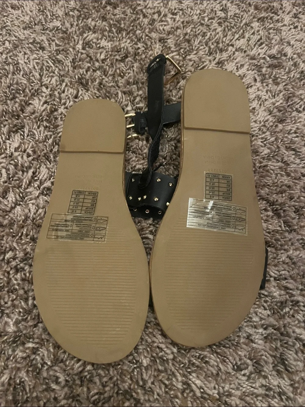 Forever 21 Black and Tan Studded Strap Sandals